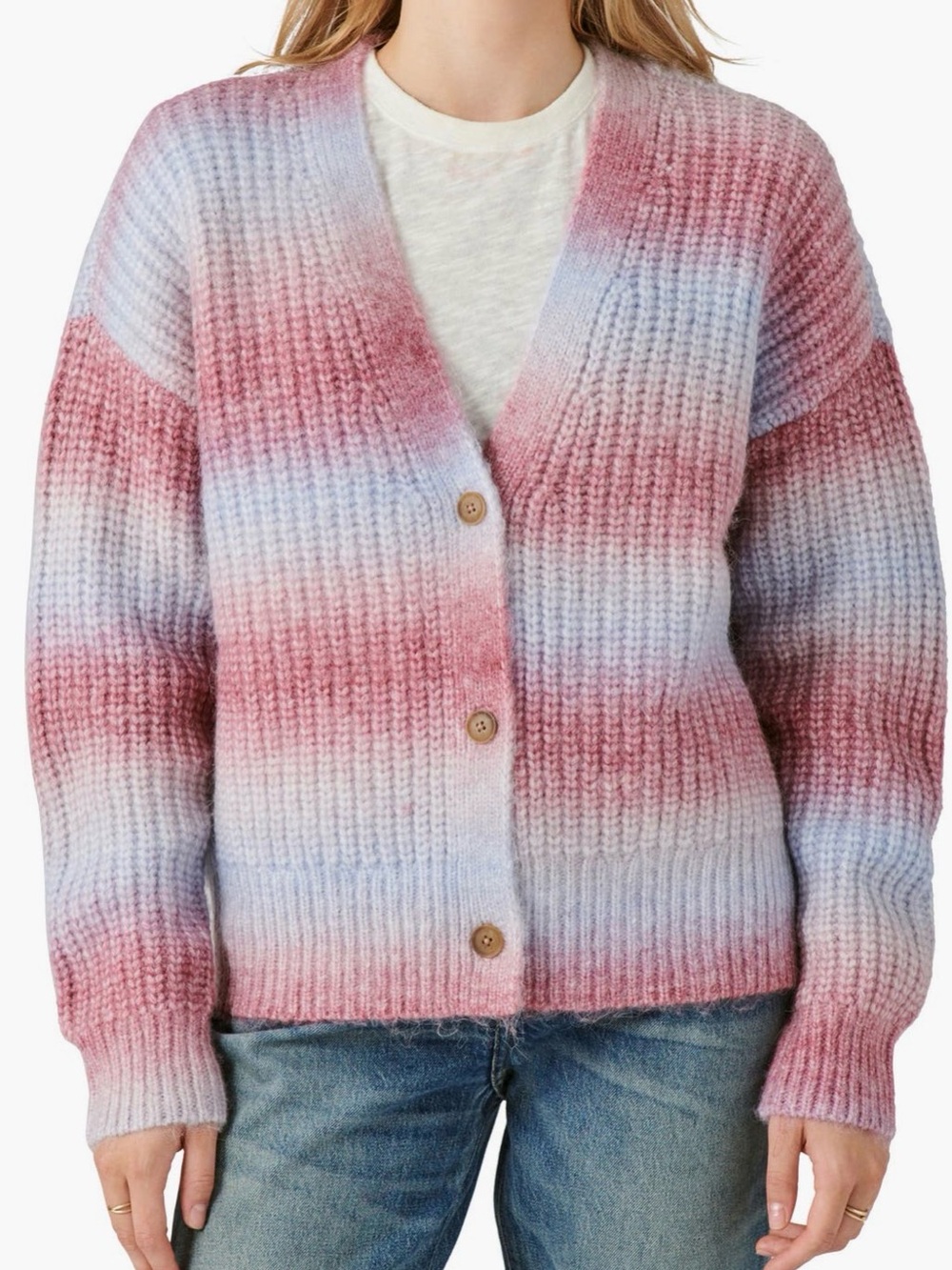 Lucky Brand Ombre Button-Front Cardigan - Pink & Light Blue